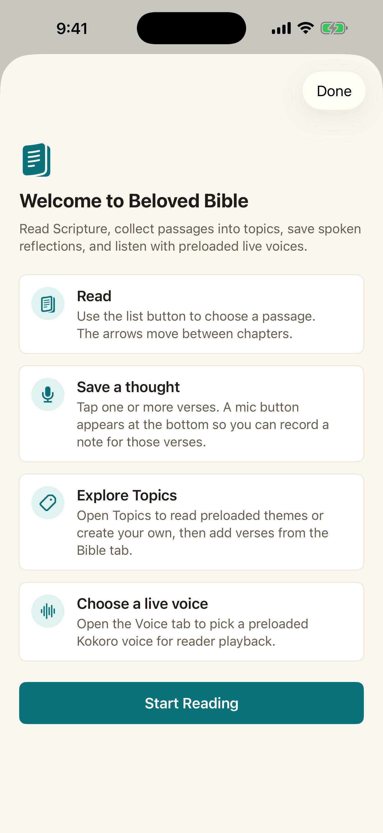 Beloved Bible onboarding screen