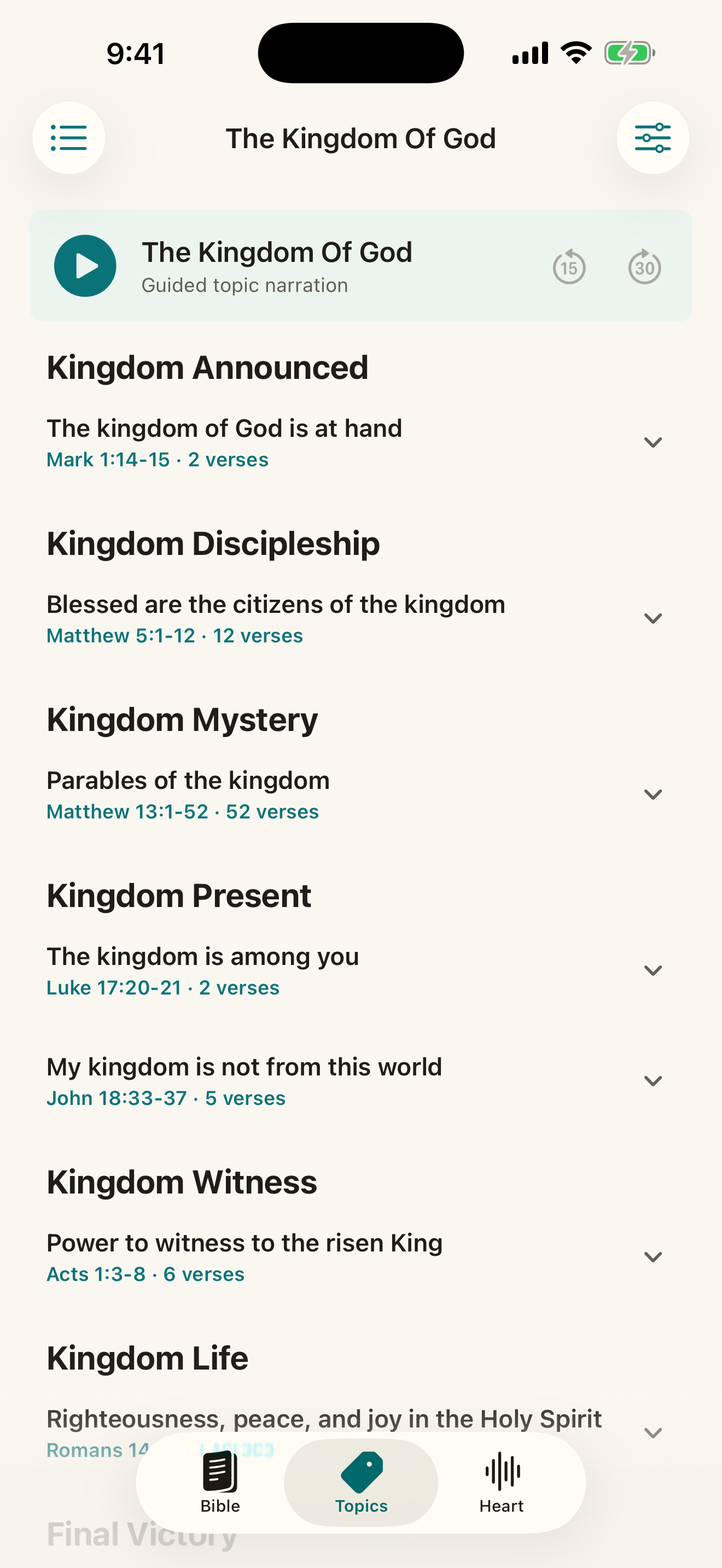 The Kingdom of God topic screen