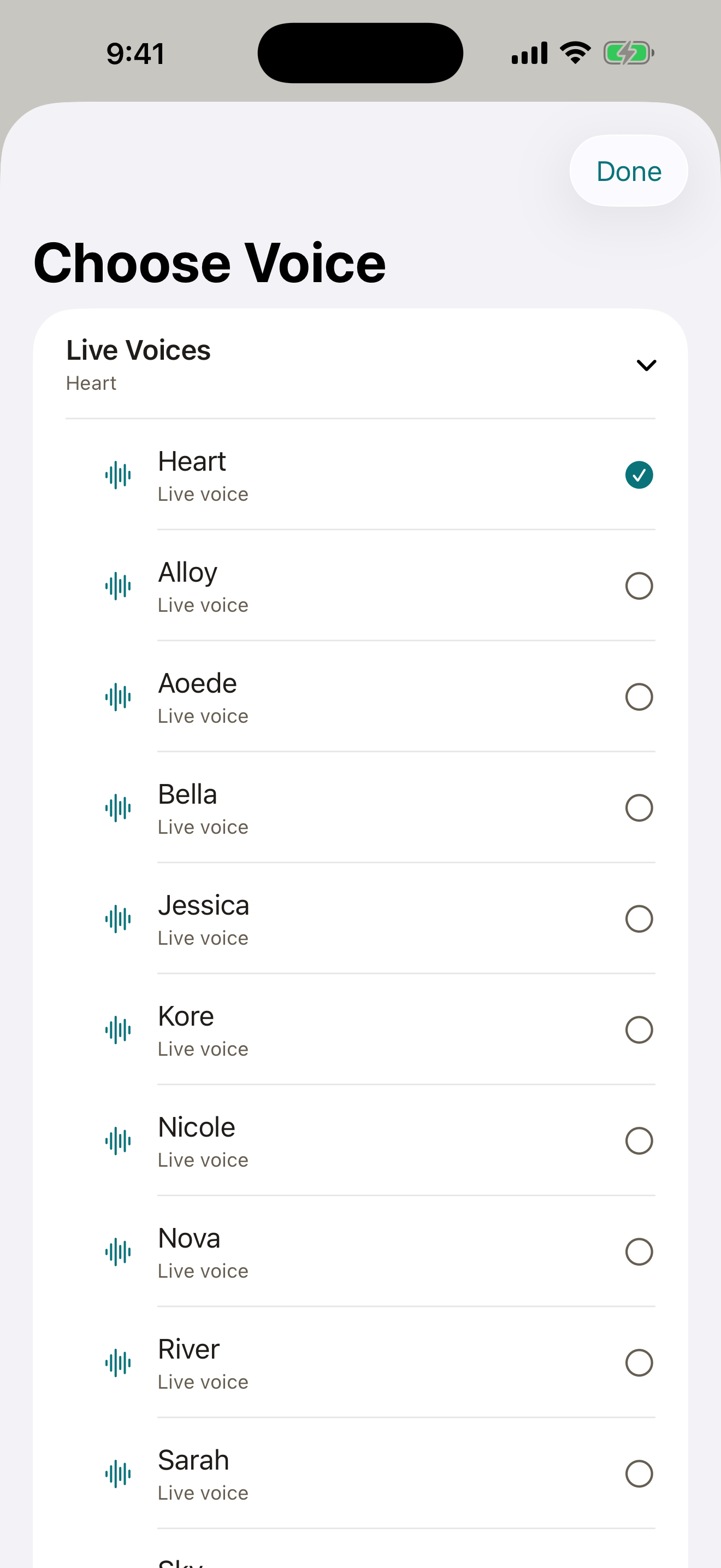 Live voice picker with Kokoro voices